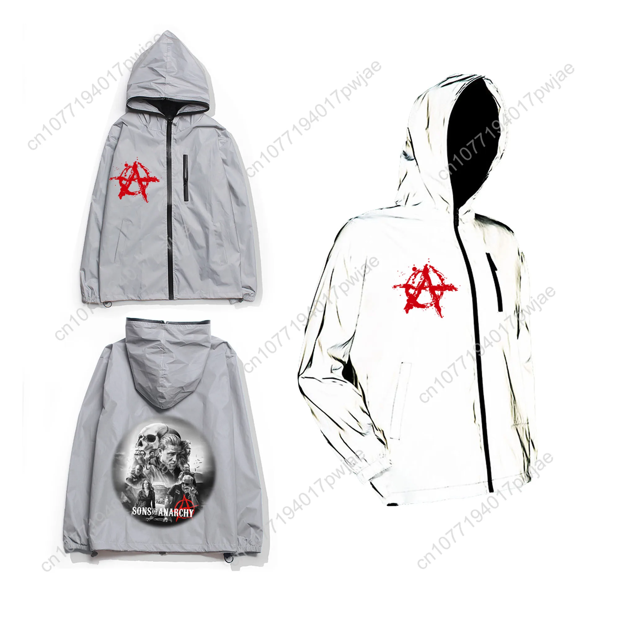 Sons Of Anarchy SOA Reflective Jacket Mens Womens Coat Hooded Windbreaker Run Pocket Jackets Hiking Zipper Customized Hoodie