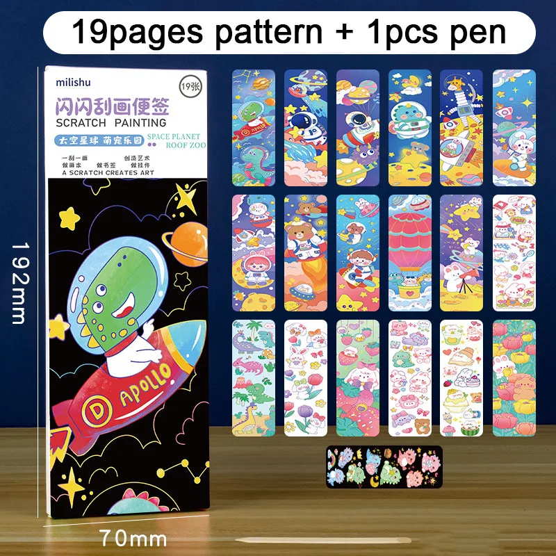 Rainbow Scratch Bookmark Art Paper Kit Cartoon Eenhoorn Dinosaurus Bloemenfee Zeemeermin Prinses Graffiti Schrapen Schilderen Notities