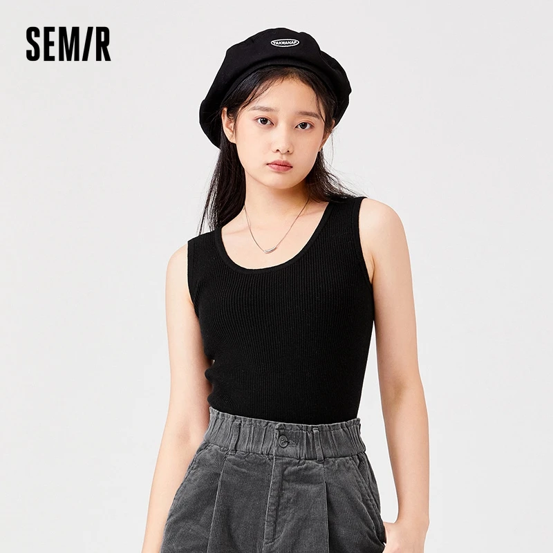 Semir Knitted Sweater Women Slim Two-Piece Set Hollow 2023 Winter New Suspender Solid Color Inner Pullover