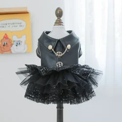 Pet Leather Clothing Dress Coat Cat Mesh Fluffy Skirt Handsome Leather Clothing Sequined Small Leather Skirt Puppy Clothes