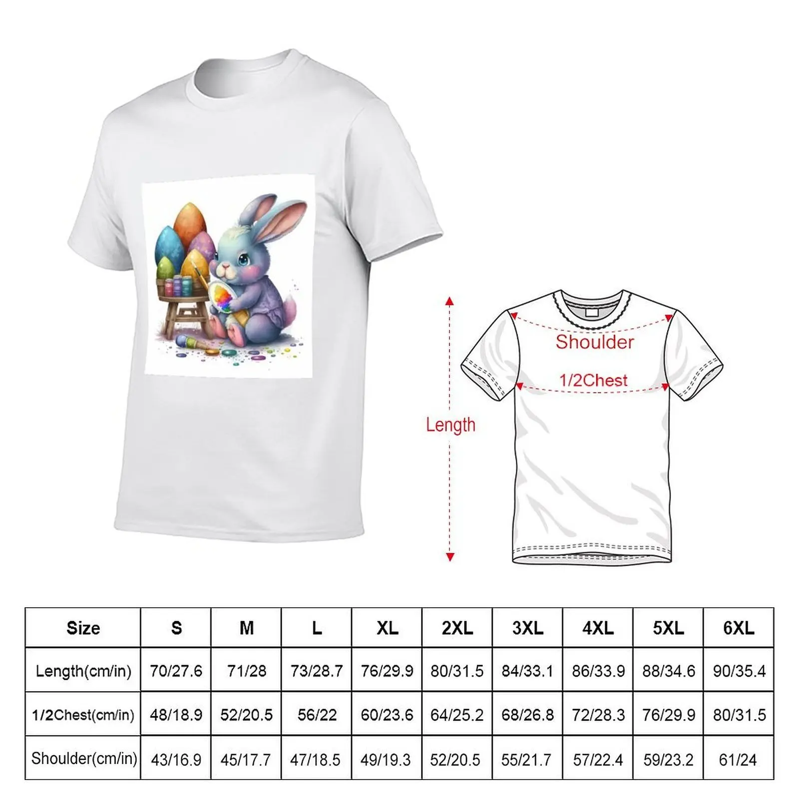 Cute Cartoon Bunny Painting Colorful Easter Eggs T-Shirt black cotton t-shirt plain for man package t shirts cotton 100% T-Shirt