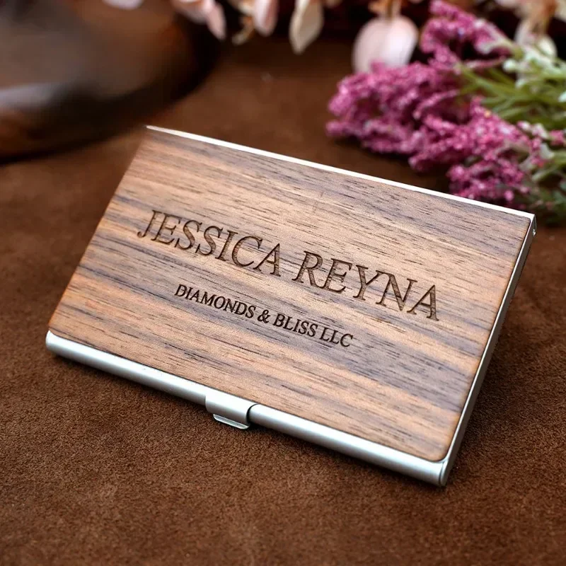 

Laser Engraving Logo Black Walnut Solid Wood Business Card Box Customized Wooden Clip Personalized Cardcase Activities Gifts