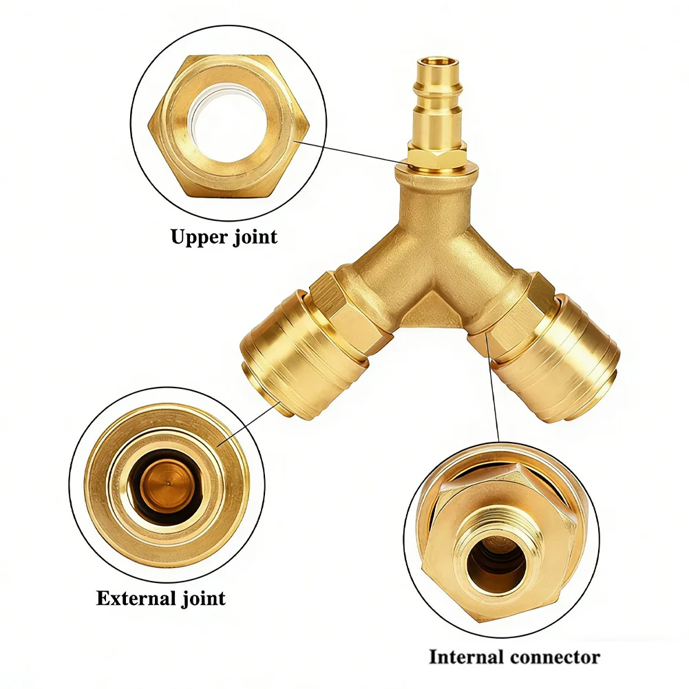 2 Way Compressed Air Fitting Compressed Air Coupling 1/4'' Hose Connector Brass Compressed Air Distributor Y Air Distributor