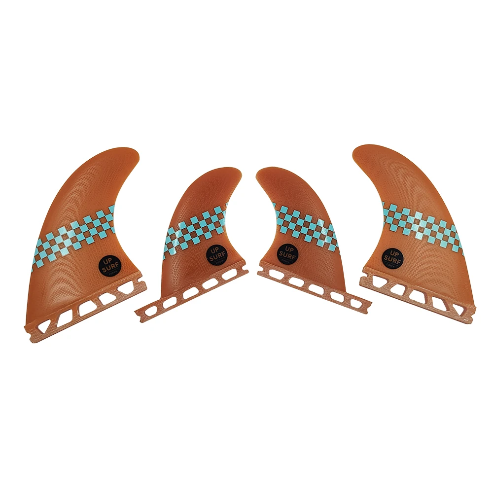 Quad Set UPSURF FUTURE Surfboard Fins Fiberglass Reinforeced M+GL Short Board Fins For Surfing Orange Plaid Quilhas Funboard Fin