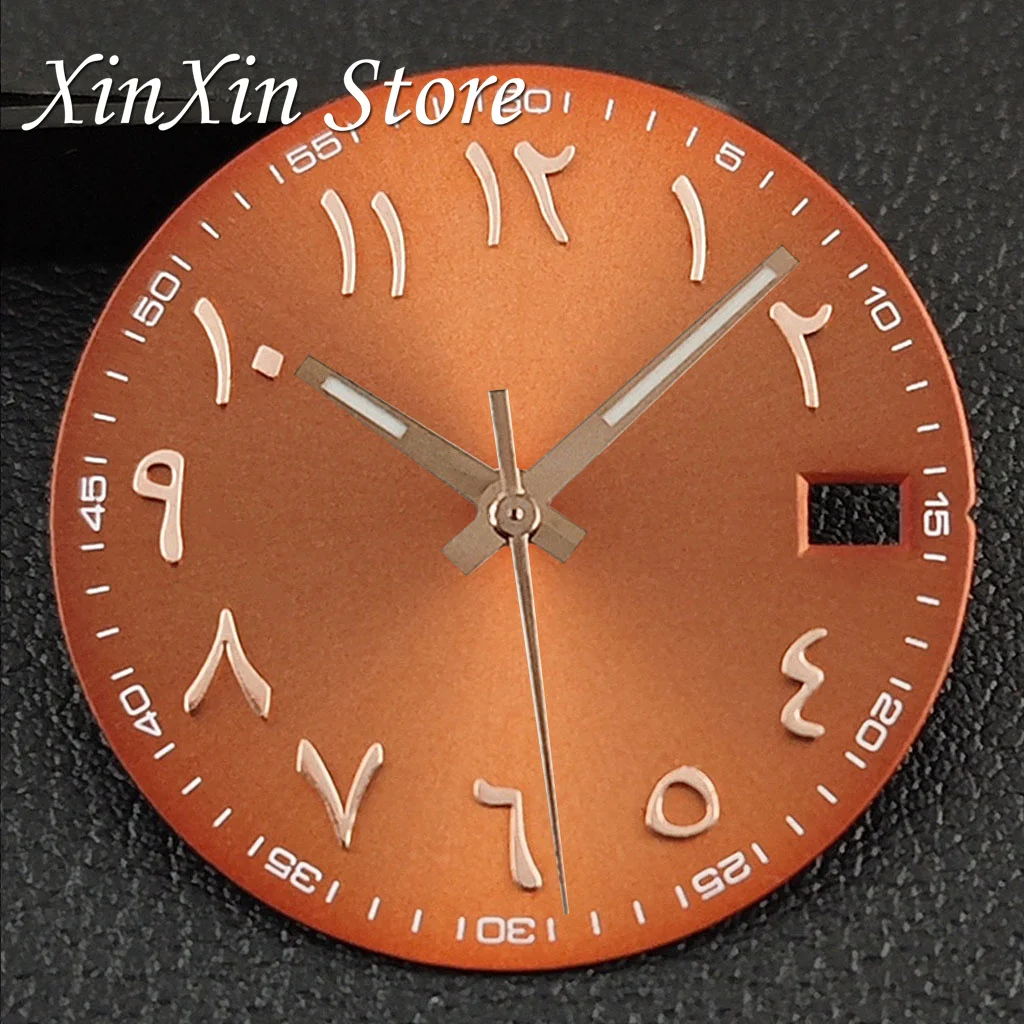 Pink Colour Arabic NH35 28.5MM Sunburst Watch Dial Arabic Numeral Watch Faces With NH35 Watch Hands For NH35 NH36 4R 7S Movement image 3