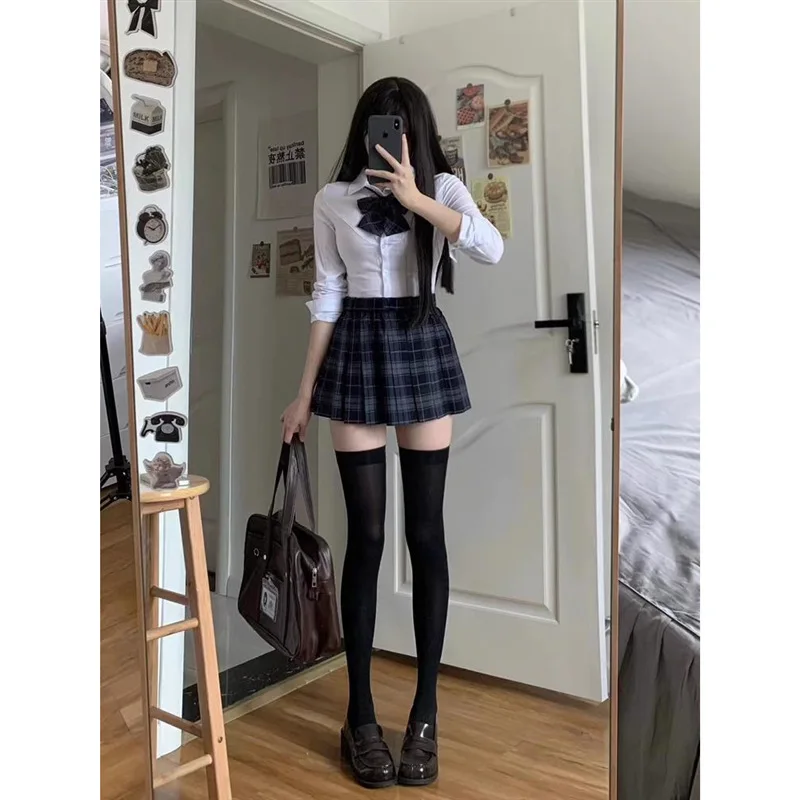 

Оригинальный клетчатый комплект с высокой талией и irt, женский Jk orm ort Ele Pure Desire, затягивающий талию, осень-зима