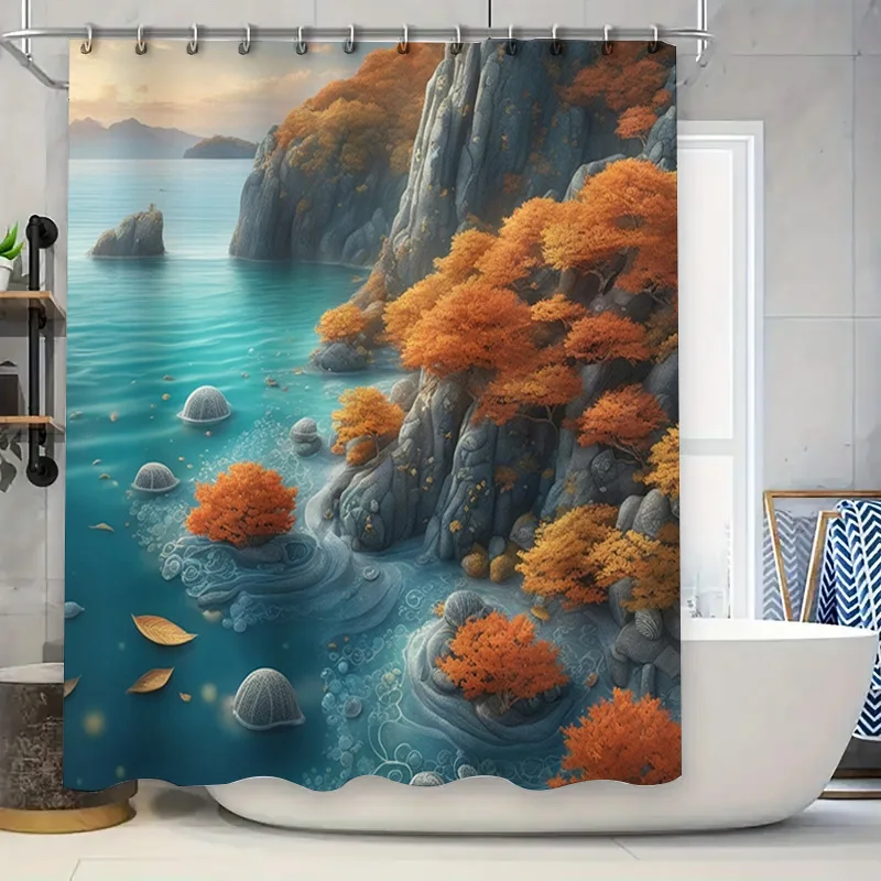 

Fantasy Forest Bath Shower CurtainWaterproof Fabric Decorative Shower Curtain for Bathroom with Turtles Fish