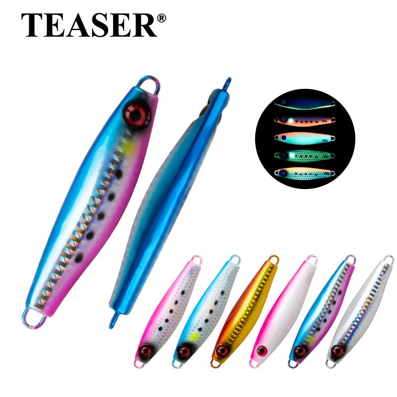 

TEASER J132 30g 40g 60g 80g 100g Shore Casting Metal Jig Lure Saltwater Fishing Jigging Lures Glow UV Hard Sinking Jigs Bait