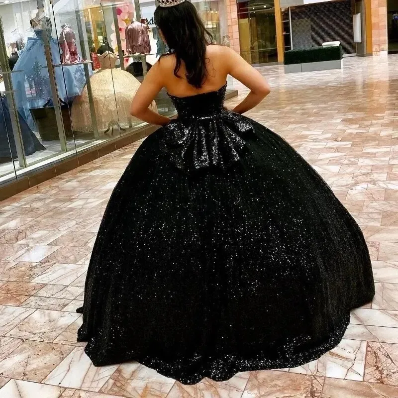 فساتين Angelsbridep سوداء Quinceanera لأعياد الميلاد بدون أكتاف فستان رسمي مطرز بالكريستال فساتين حفلات مخصصة