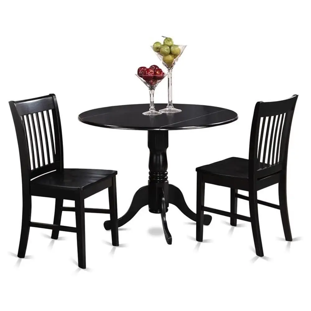 

DLNO3BLKW 3 Piece Kitchen Table Set for Small Spaces Contains a Round Dining Room Table with Dropleaf and 2 Solid Wood Seat Cha