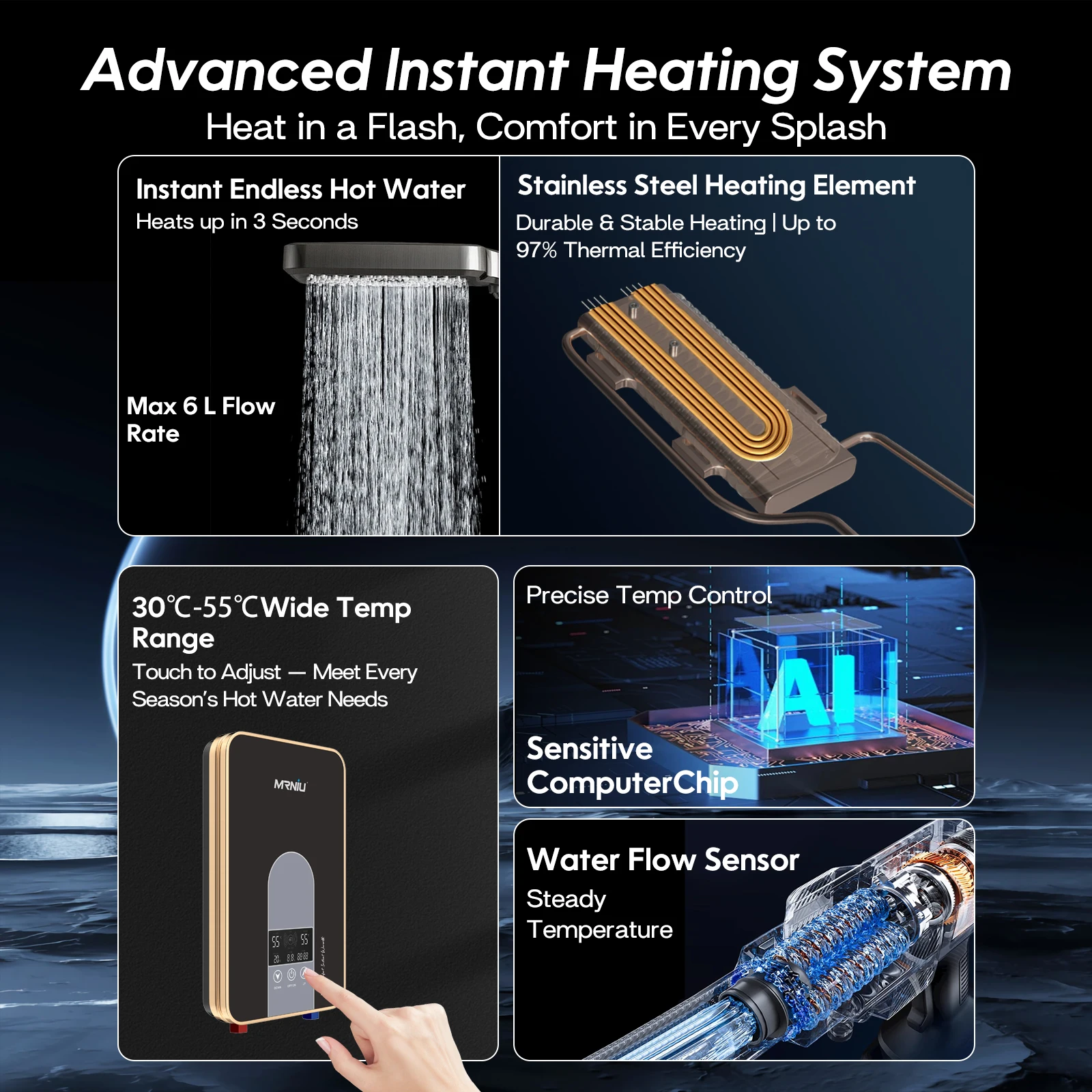 220V 6000W Instant Electric Tankless Water Heater