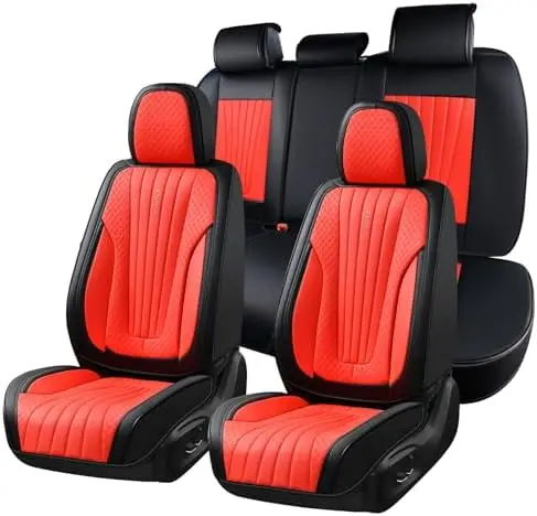 

FLORICH Premium Leatherette Car Seat Covers – Full Set, Breathable & Durable for SUVs, Trucks, Sedans – Black & Red
