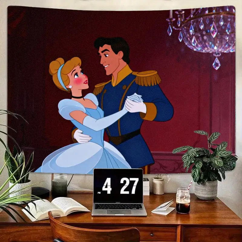 

1PC Disney Cinderella & Prince Charming Romantic Dance Tapestry, Fairytale Wall Art Decor for Bedroom Living Room, Girl Gift