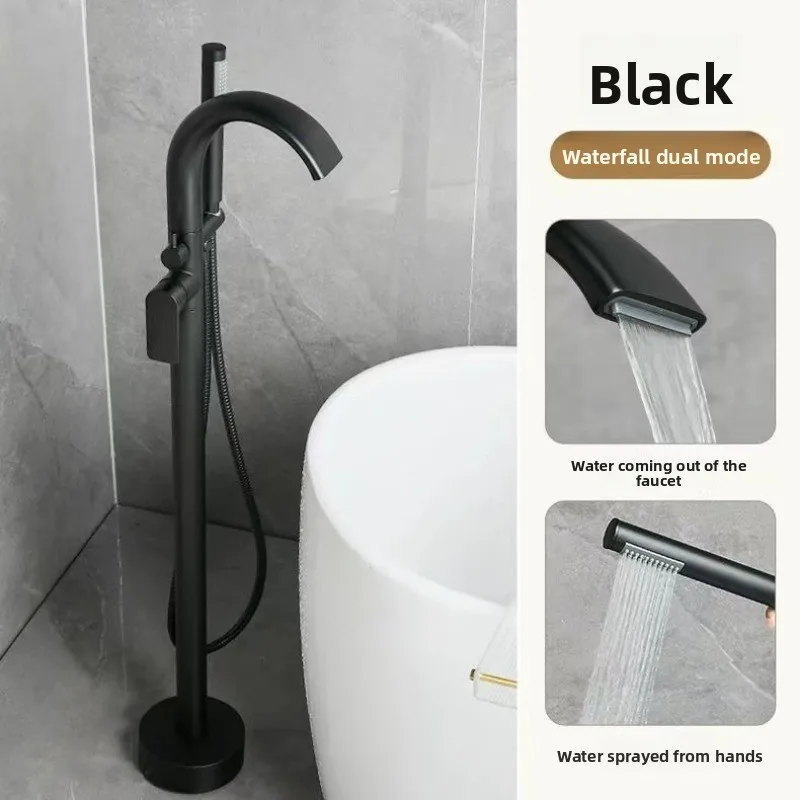 مجموعة صنبور خلاط حوض الاستحمام النحاسي القائم على الأرض مع رأس دش محمول بالماء الساخن البارد #2