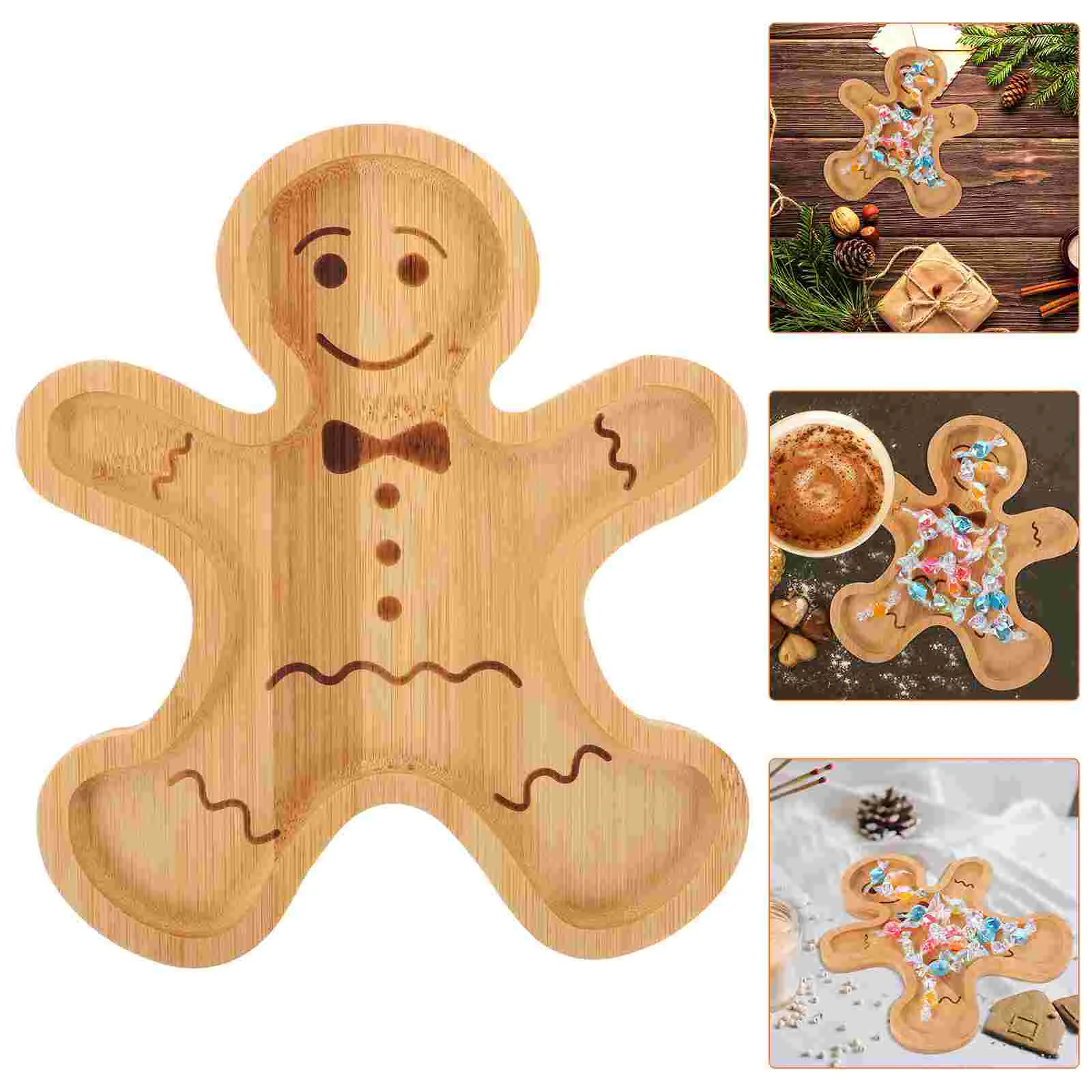 

Gingerbread Man Tray Fruit Platter Plates Bamboo Holiday Snack Party Dessert Serving Bowl Food Board