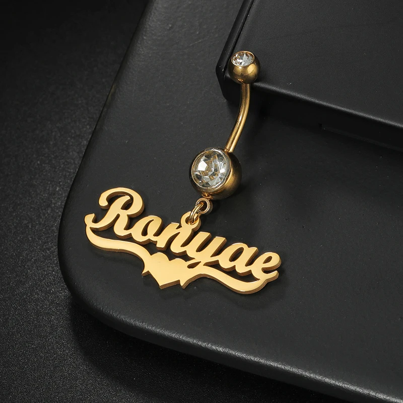 Letdiffery nazwa własna pierścionki na pępek dla kobiet stal nierdzewna spersonalizowana biała cyrkonia seksowny piercing letnia biżuteria