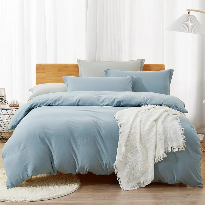 Duvet Cover King,Washed Microfiber Cornflower Blue King Size Duvet Cover Set,Solid Color - Soft and Breathable with Zipper