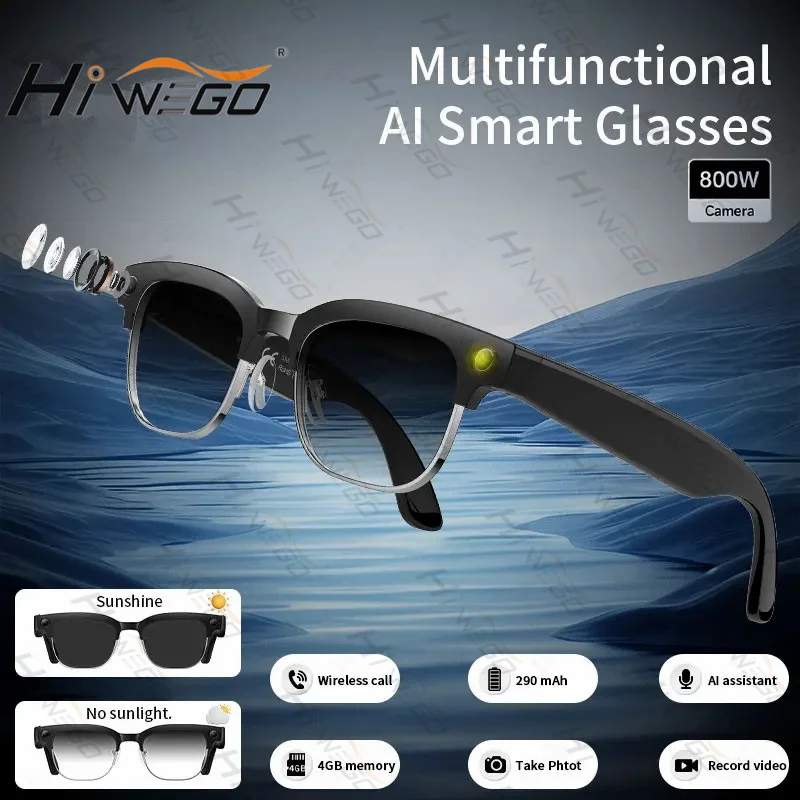 AI Smart Glasses 8 Million Pixels Recording Videos Photo Recognition Answer Translation 290mAh IP66 Waterproof Bluetooth Glasses