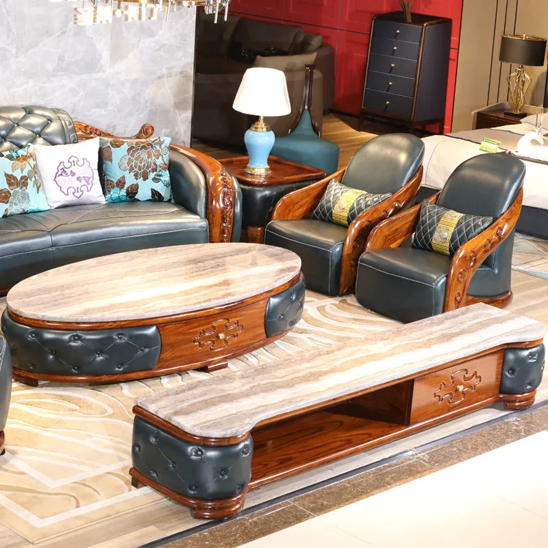 SA-20 living room TV cabinet coffee table combination European ebony square marble solid wood furniture