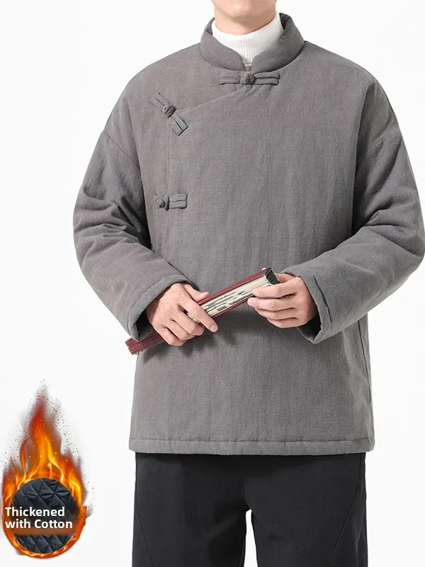 

Новая китайская утепленная хлопковая куртка 2025 года для мужчин: теплая верхняя одежда, костюм Ханьфу, одежда в стиле Тан, традиционная чайная одежда