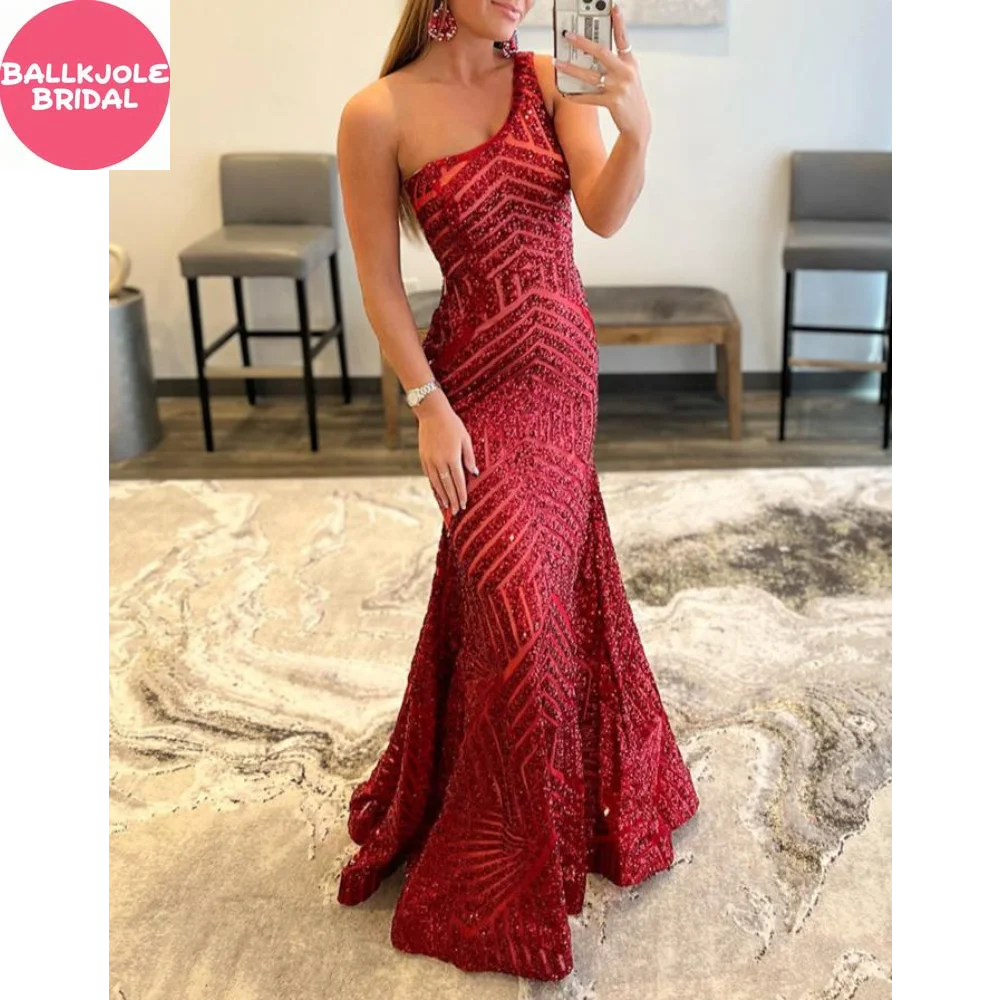 Mermaid Unique One Shoulder Sequins Prom Dress