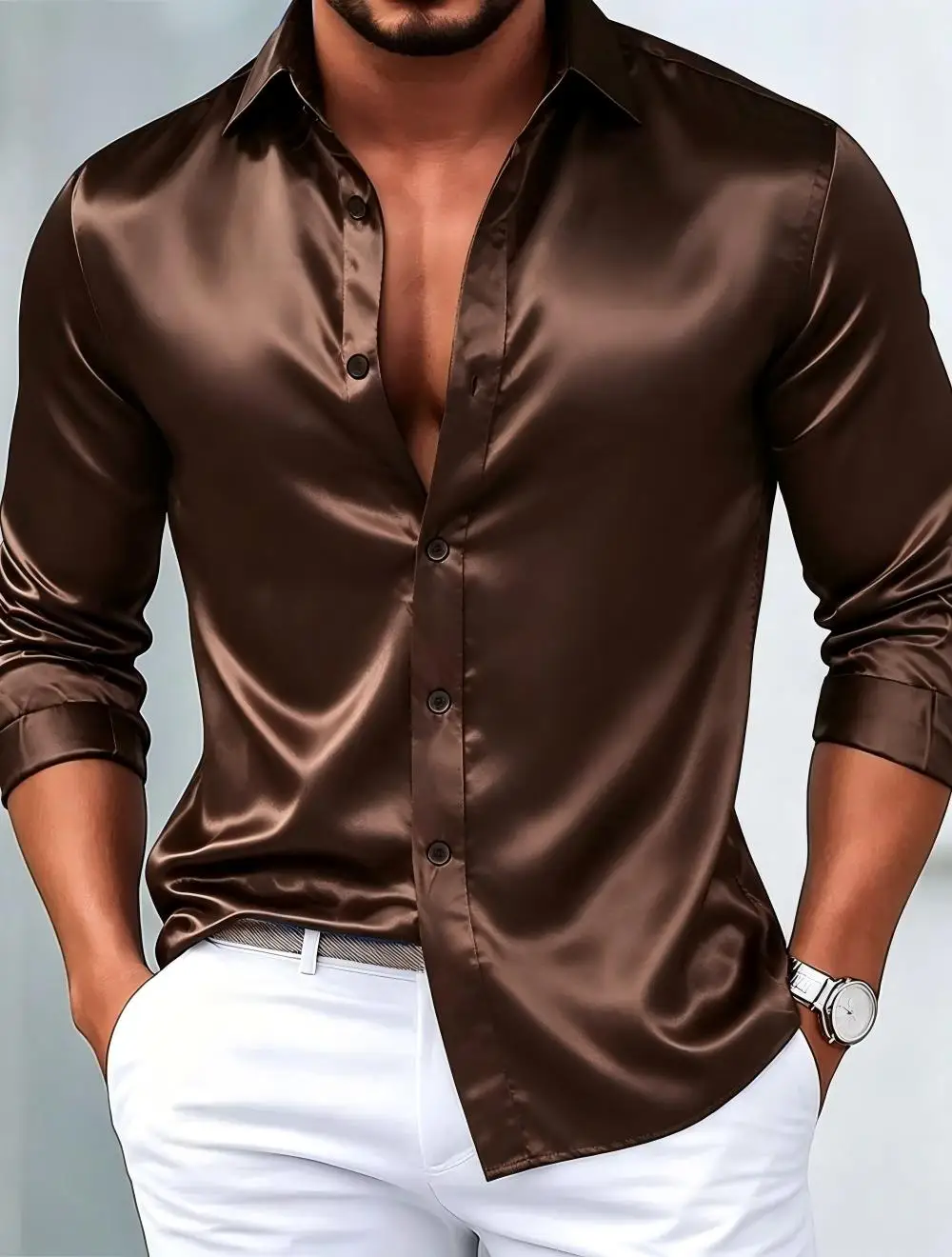 New Men's Satin Shirt, Simple and Comfortable, Suitable for Daily Wear with 16 Color Options and a Variety of Sizes