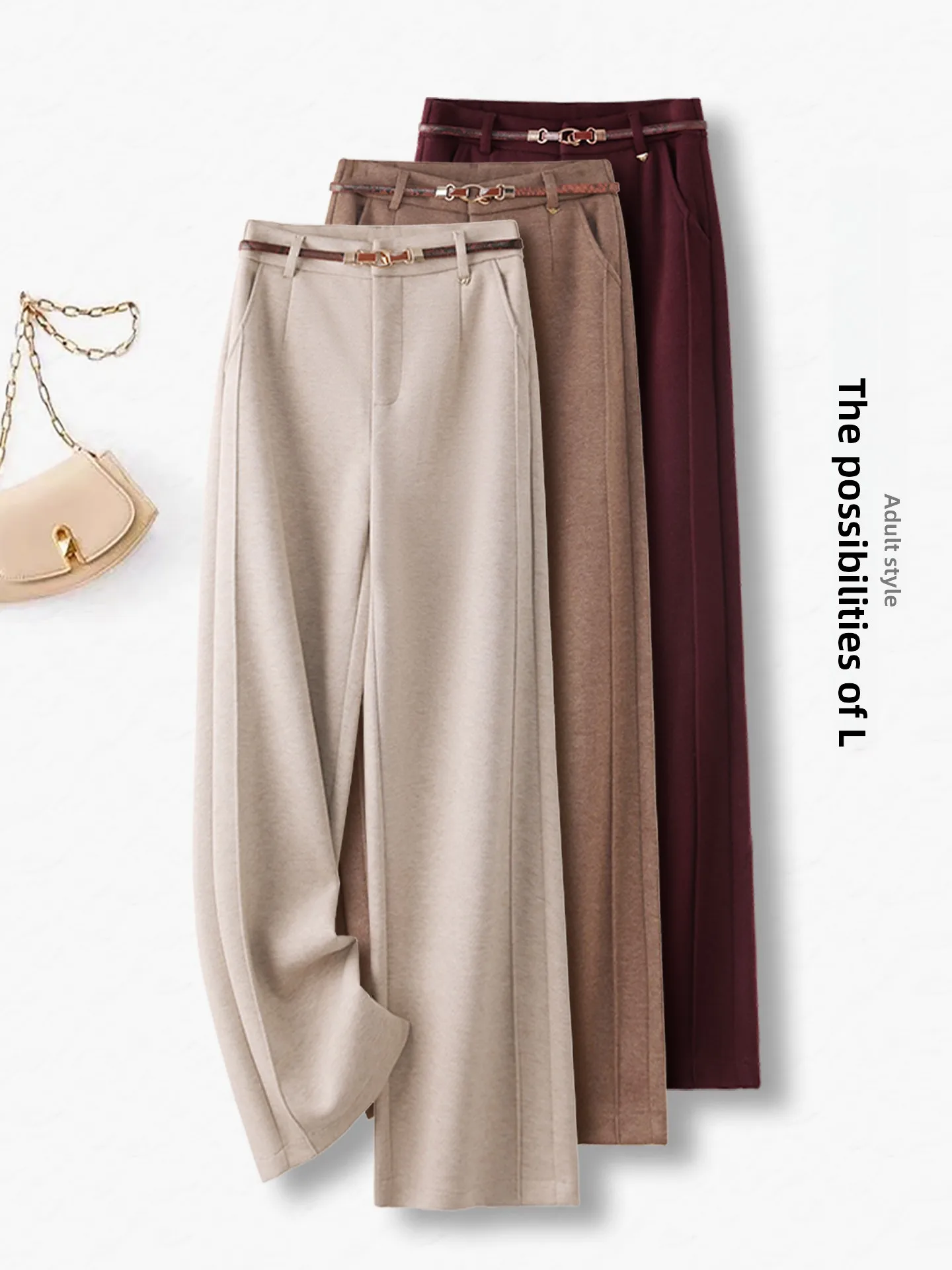 

Acetate Wool Wide Leg Pants Women's Autumn Winter High Waist Fleece Lined Suit Straight Leg Casual Woolen Pants