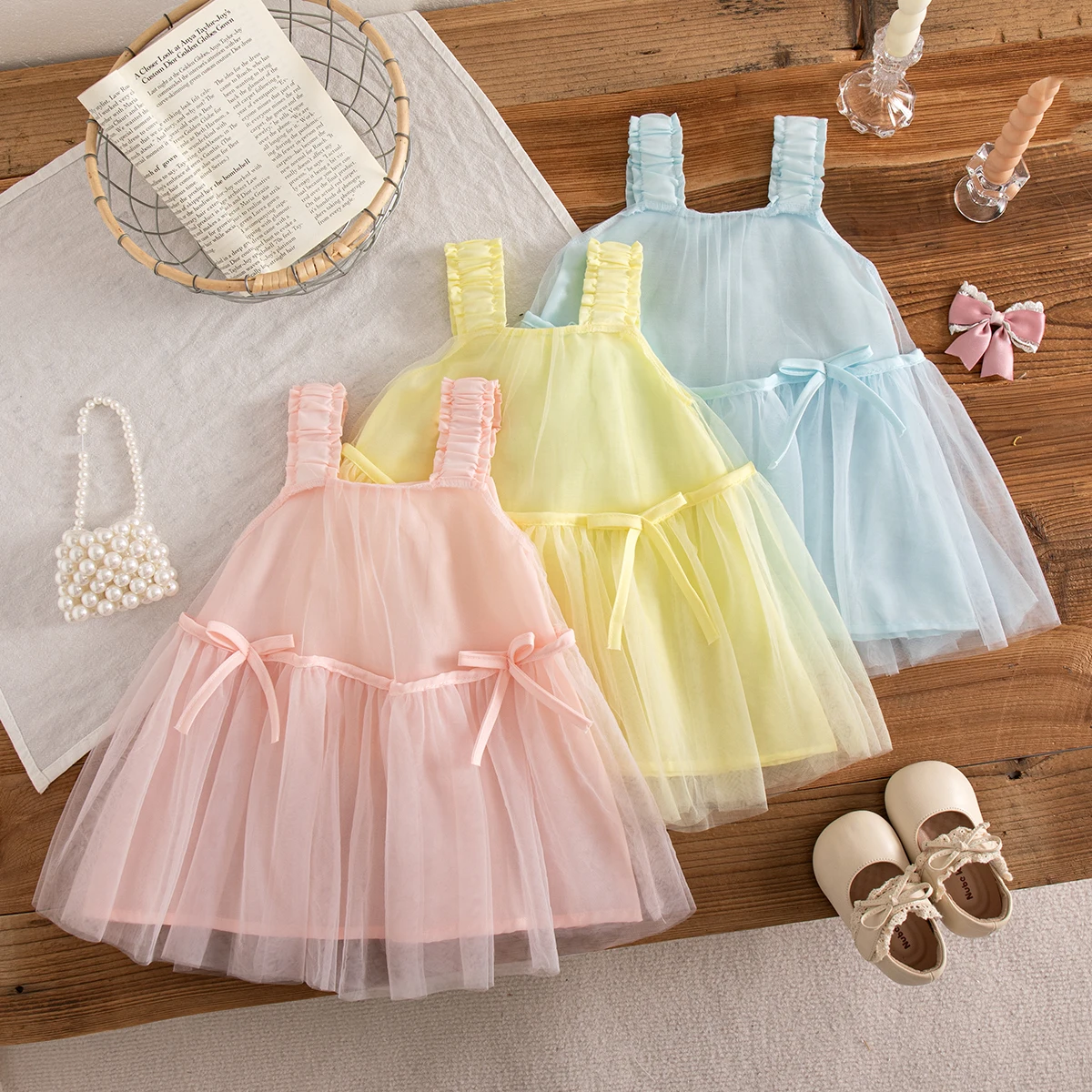 Baby Girl Dress Summer New Sweet Princess Dress Suspender Mesh Puffy Birthday Party Dress Children's Clothing 9 Months -4 Years