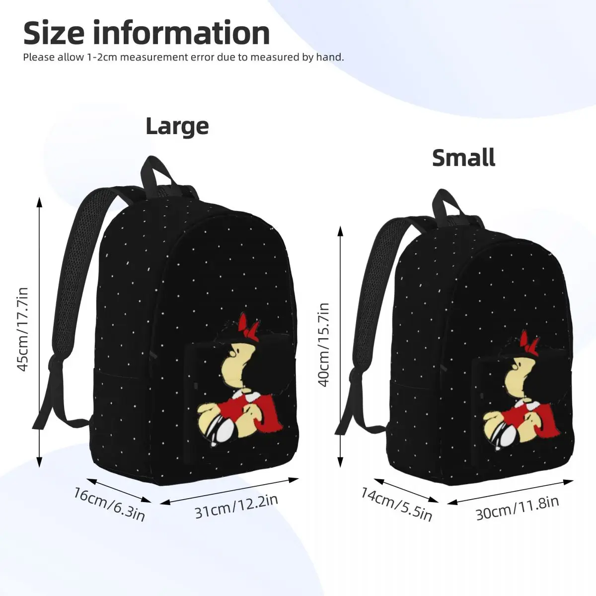 Custom Funny Mafalda Travel Canvas Backpack Women Men School Computer Bookbag Cartoon Kawaii College Student Daypack Bags