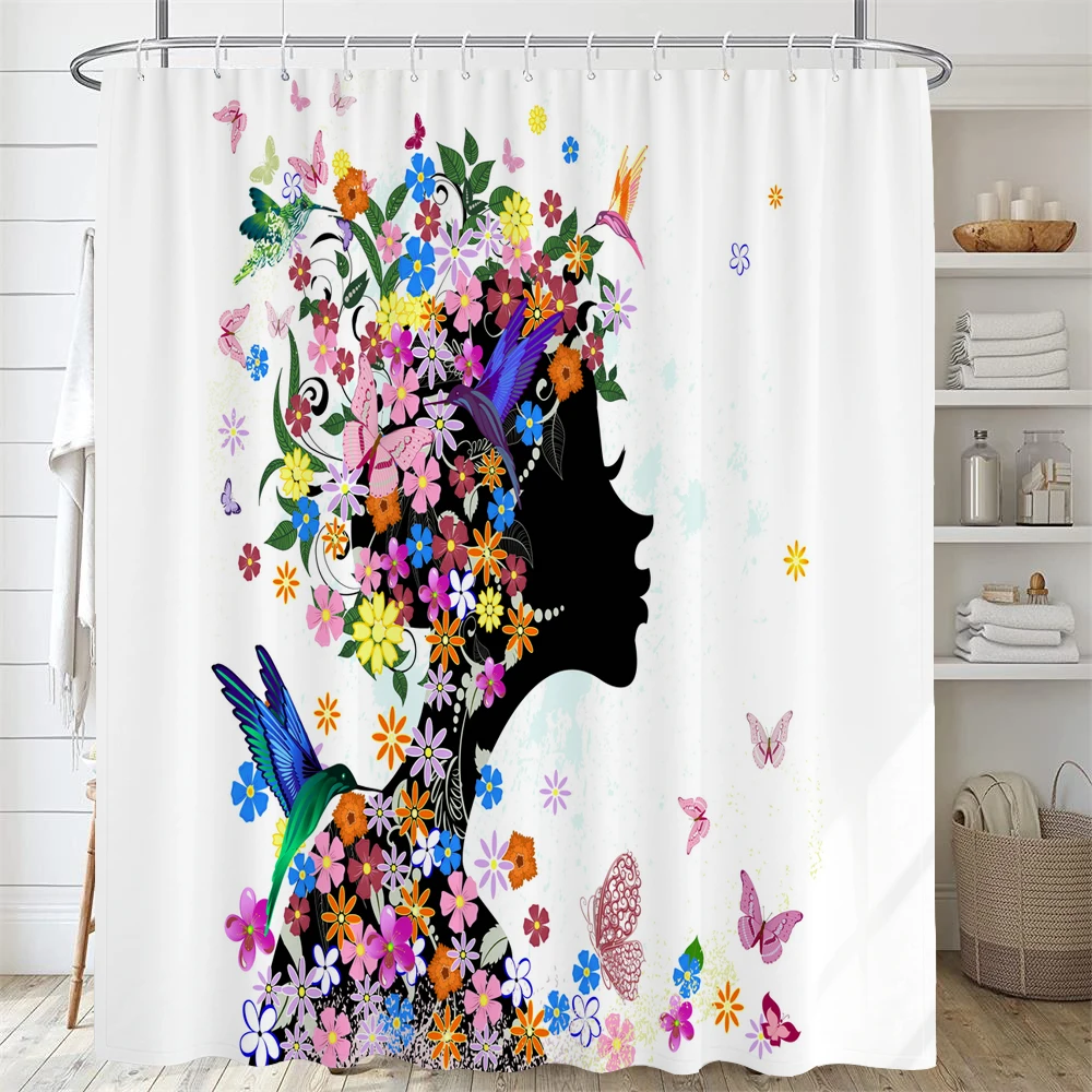 

Beautiful Flower Butterfly Girl Shower Curtain Waterproof Shower Curtain Bathroom Partition Curtain Bathroom Decor Accessories