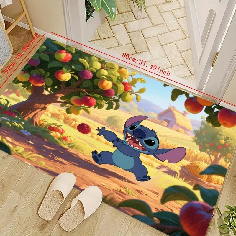 

1PC Disney Lilo & Stitch Stitch Cartoon Floor Mat, Adorable Anime Character Playful Orchard Scene Area Rug for Living Room Bedro