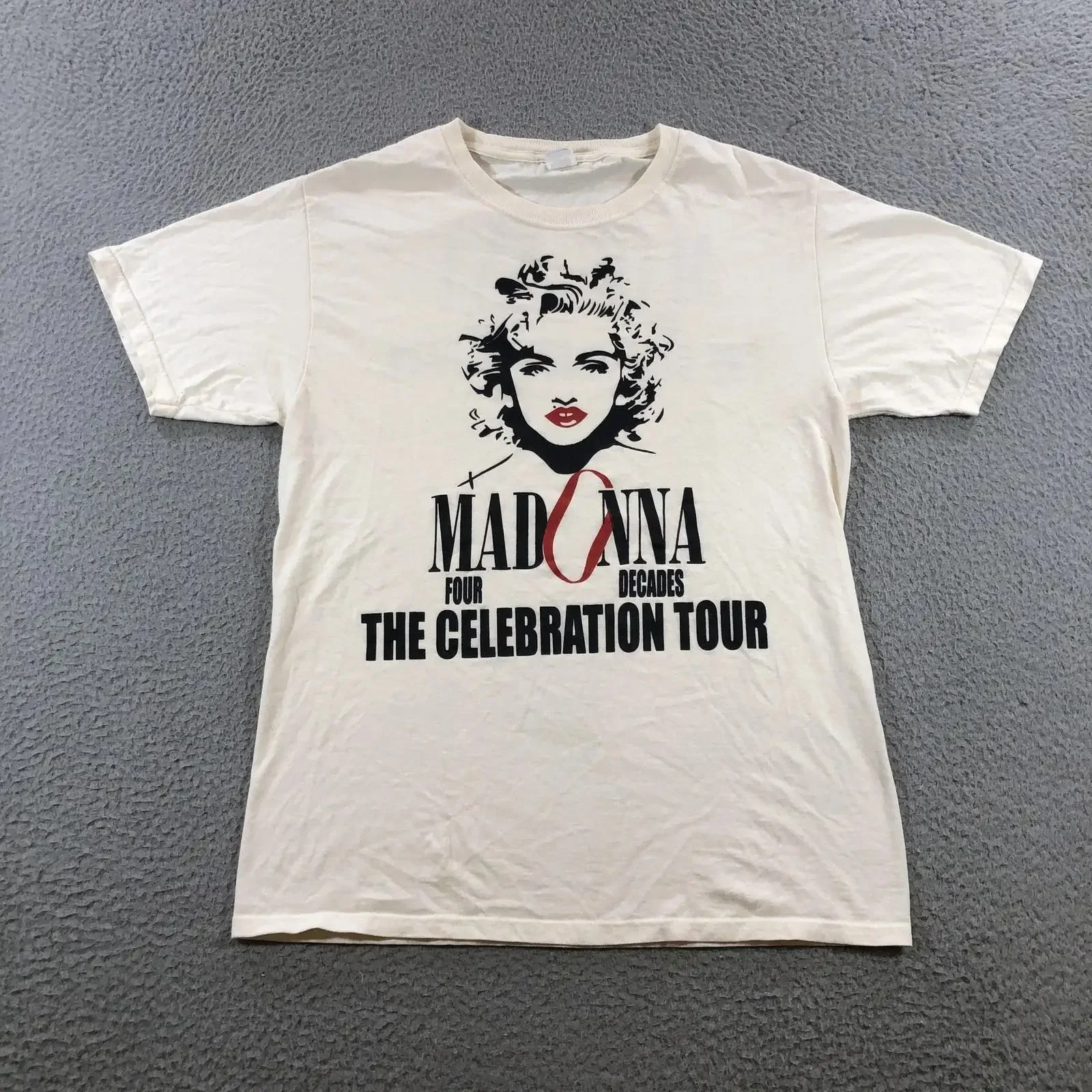 Camiseta de la gira Celebración de Madonna para hombre, talla grande, color crema, estilo vintage, lavada, de la banda Fruit of the Loom, streetwear elástico, suave para hombre