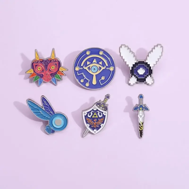 Anime Game Legend of Zelda Brooch Game Cartoon Metal Badge Creative Breath of the Wilderness Shield Personalized Accessories