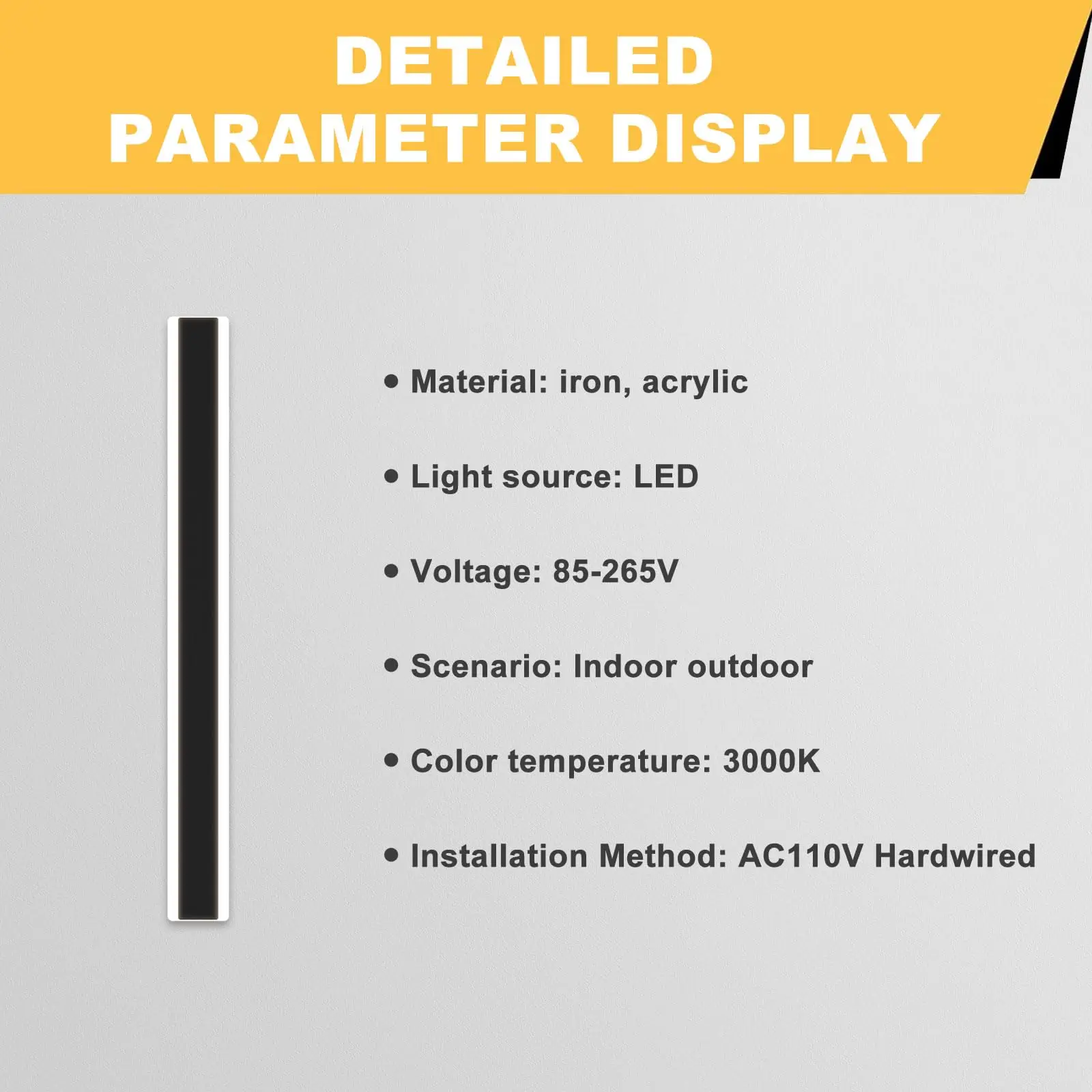 Lampu dinding luar ruangan 23.6 inci, lampu dinding minimalis lampu panjang IP65 tahan air akrilik lampu dinding Strip panjang