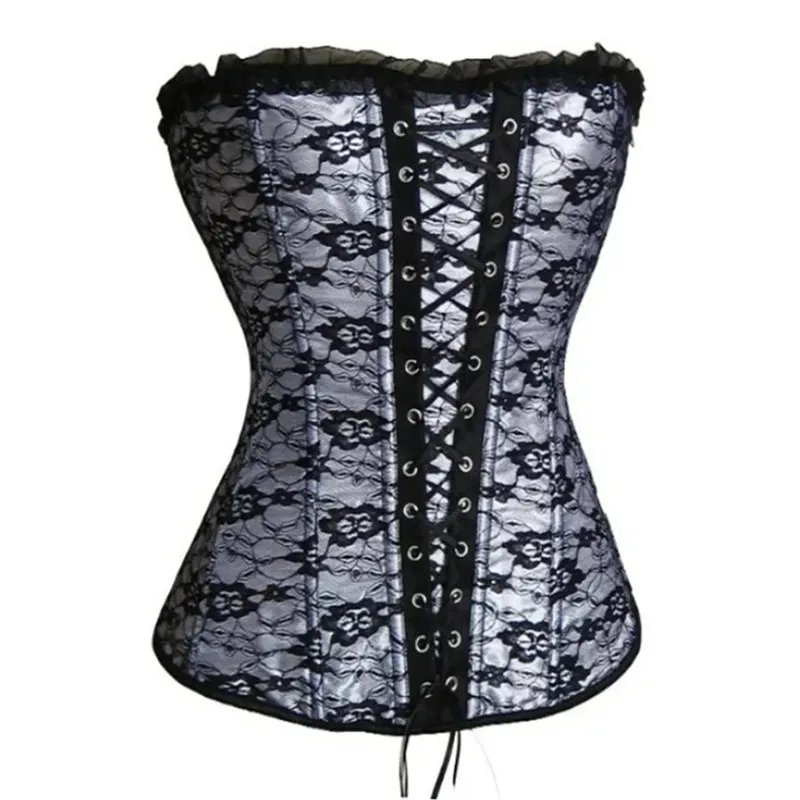 Vintage Style Floral Lace Corsets Bustiers for Women Sexy Front Tie Up Boned Overbust Corset Basque Corselet Elegant Fashion Red