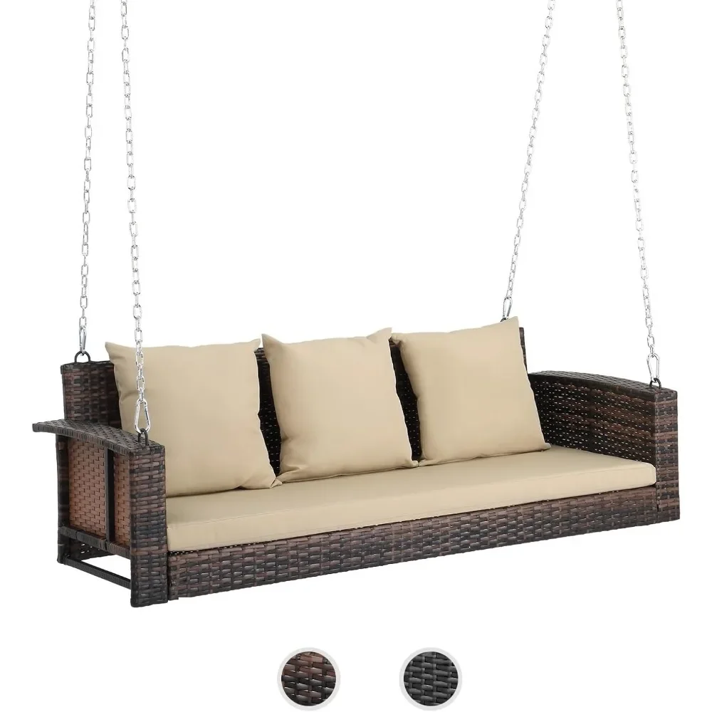 

#For Heavy Duty 800 LBS Wicker Hanging Porch Swing with Cushions & Chains, Outdoor Rattan Swing Bench for Garden, Yard&