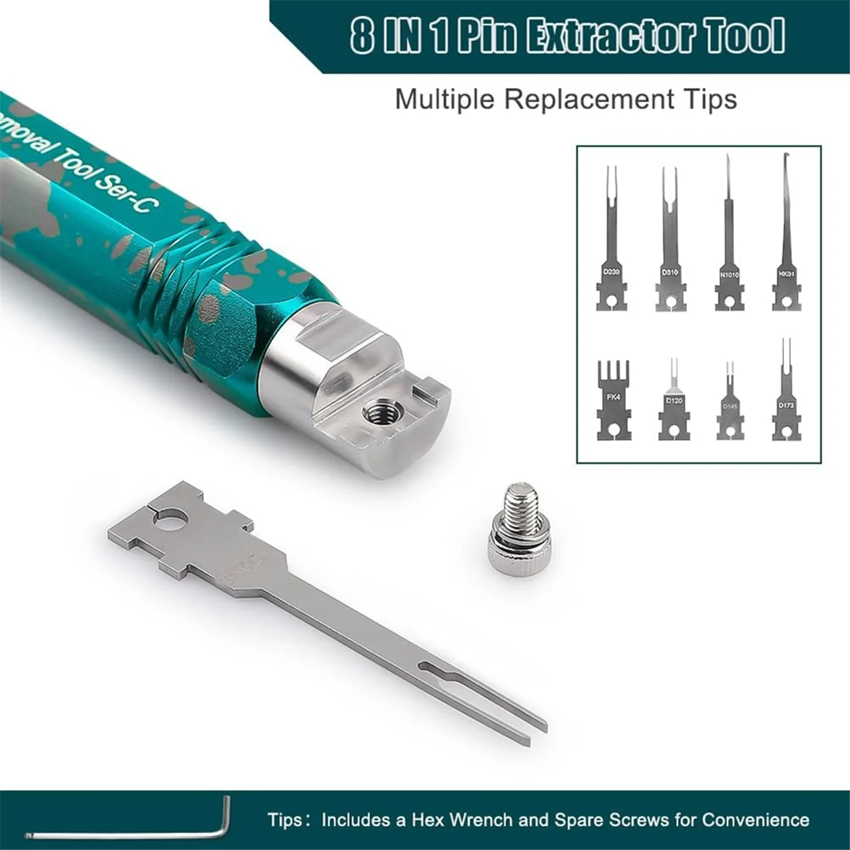 A002 Pin Extractor Tool, Terminal Removal Tool Inclusief 8 Stuks Vervanging Tips, Auto/Computer Reparatie Terminal Release Tool