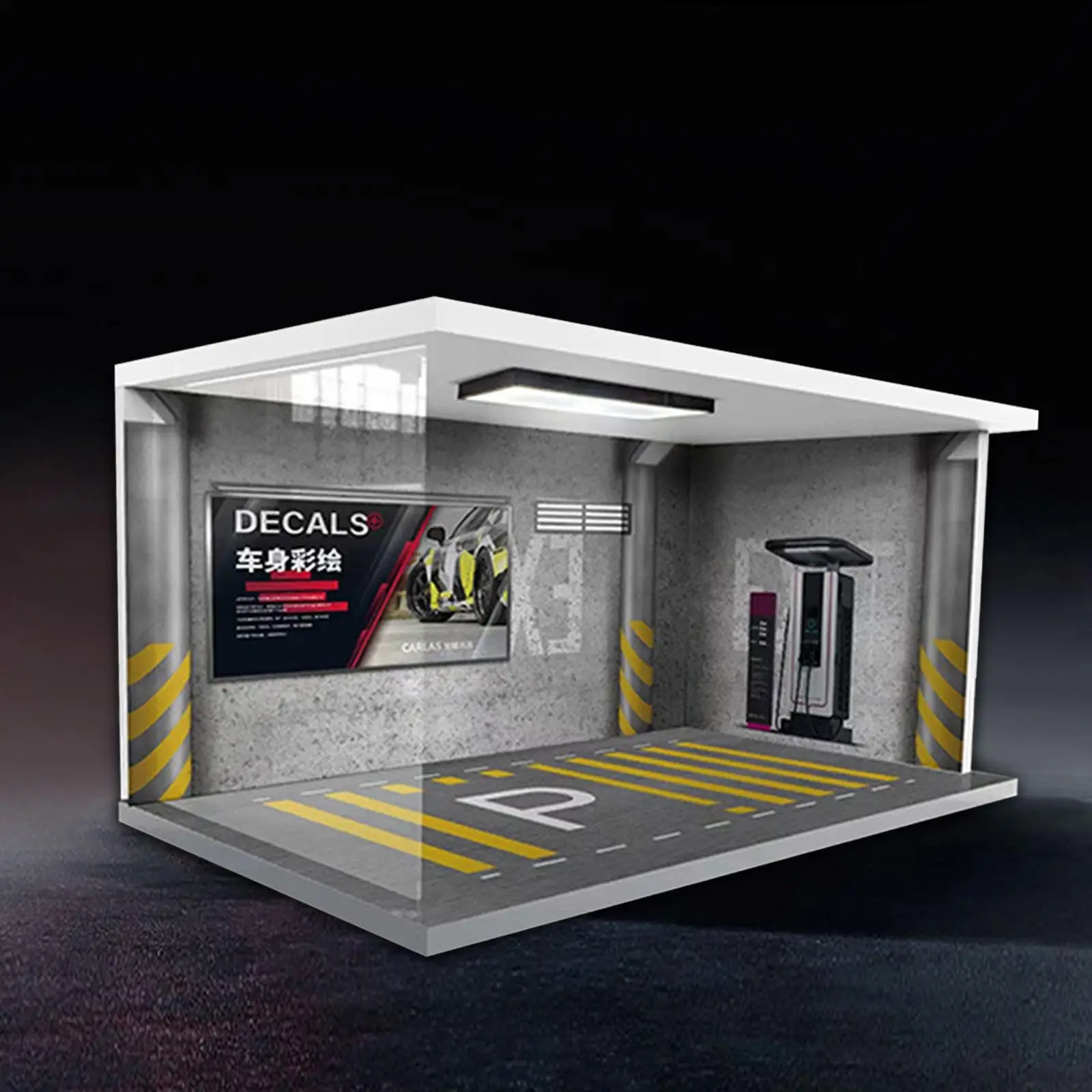 1/18 Scale Garage Diecast Display Case with Lights Display Stand 40cmx24cmx20cm for Diorama Model Collection Layout