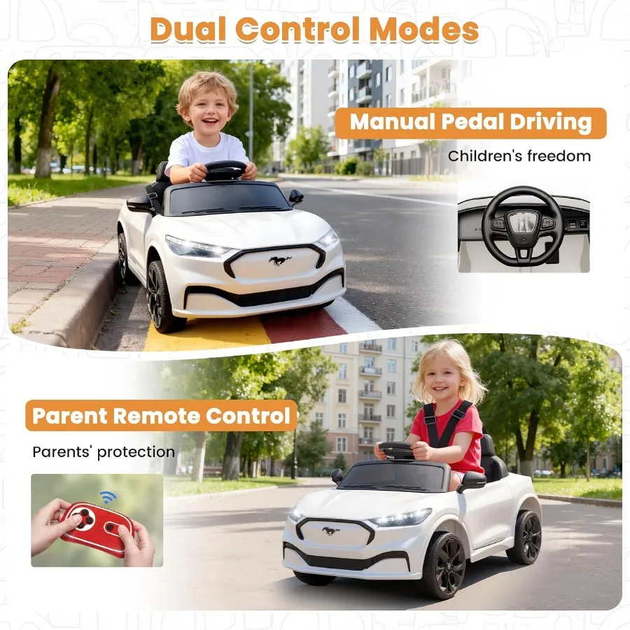 어린이용 전동 자동차, 12V 전동 유아용 자동차 리모컨 포함, LED 조명 및 음악 플레이어가 있는 어린이용 탈것 장난감