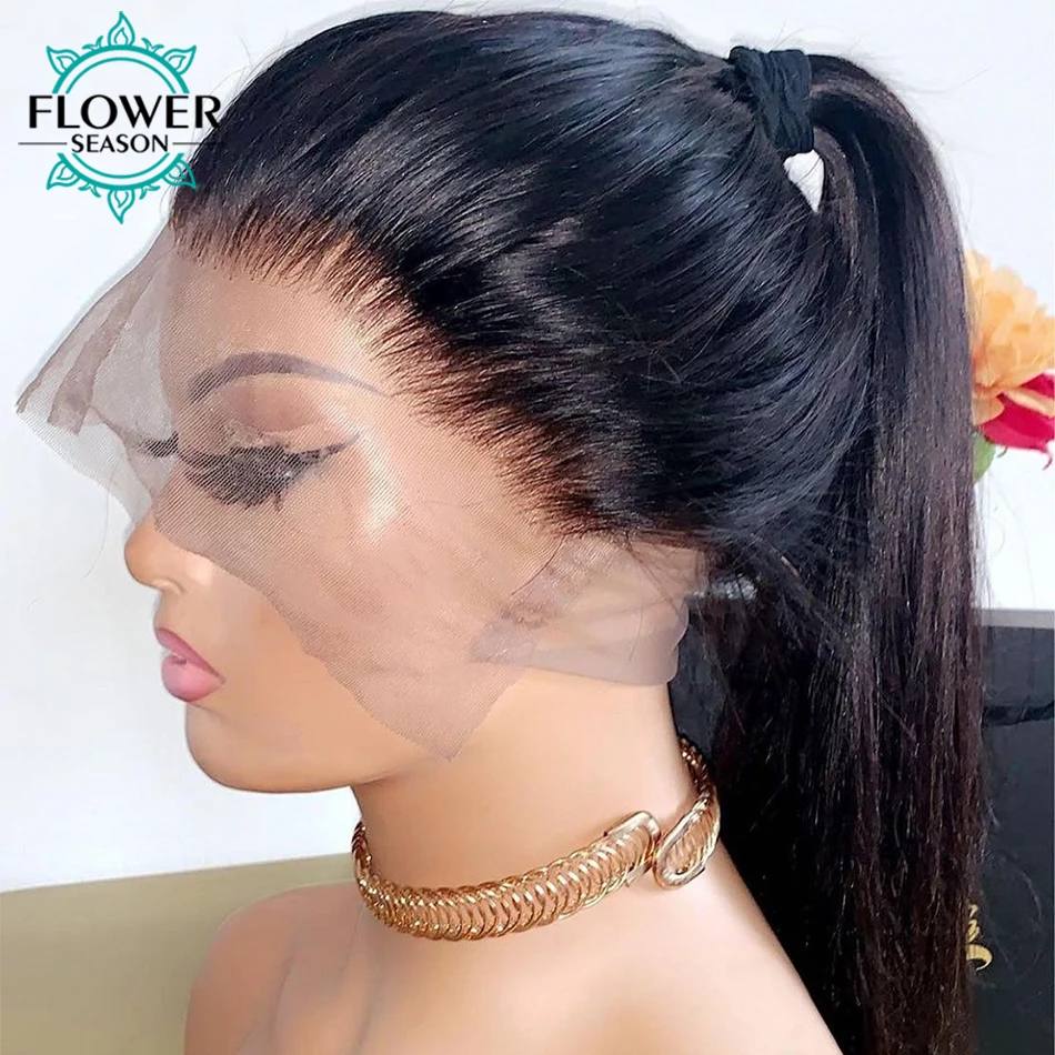 Glueless Full Lace Wig Silky Straight Human Hair Wigs With Baby Hair 180% Custom HD Brown Full Lace Wig For Women FlowerSeason