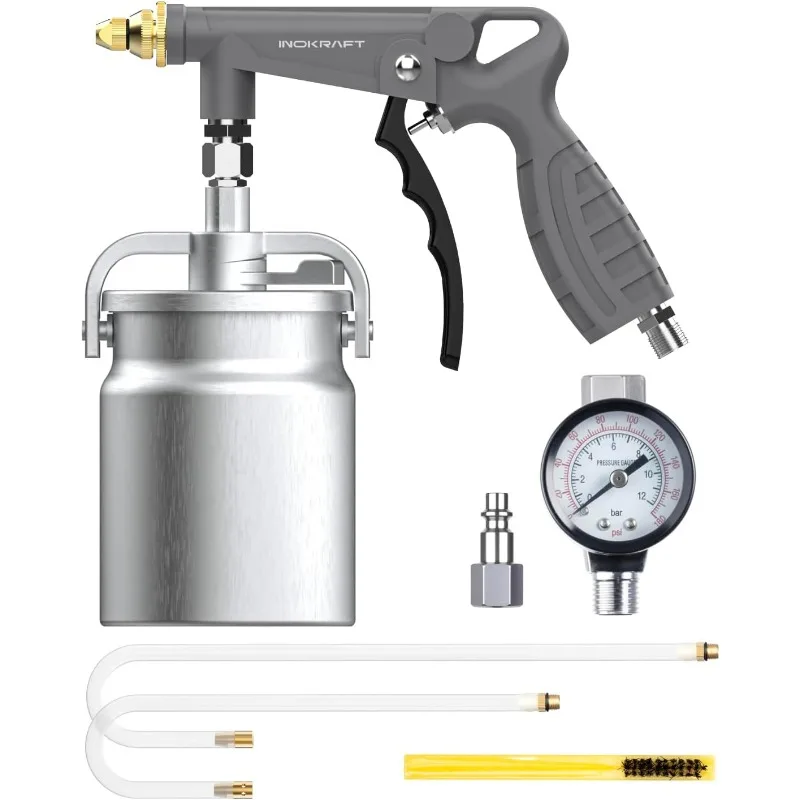 Undercoating Spray Gun with Suction Feed Cup, 360° & Straight Spray Hoses, for Truck Bed Liner Coating, Rubberized Unde