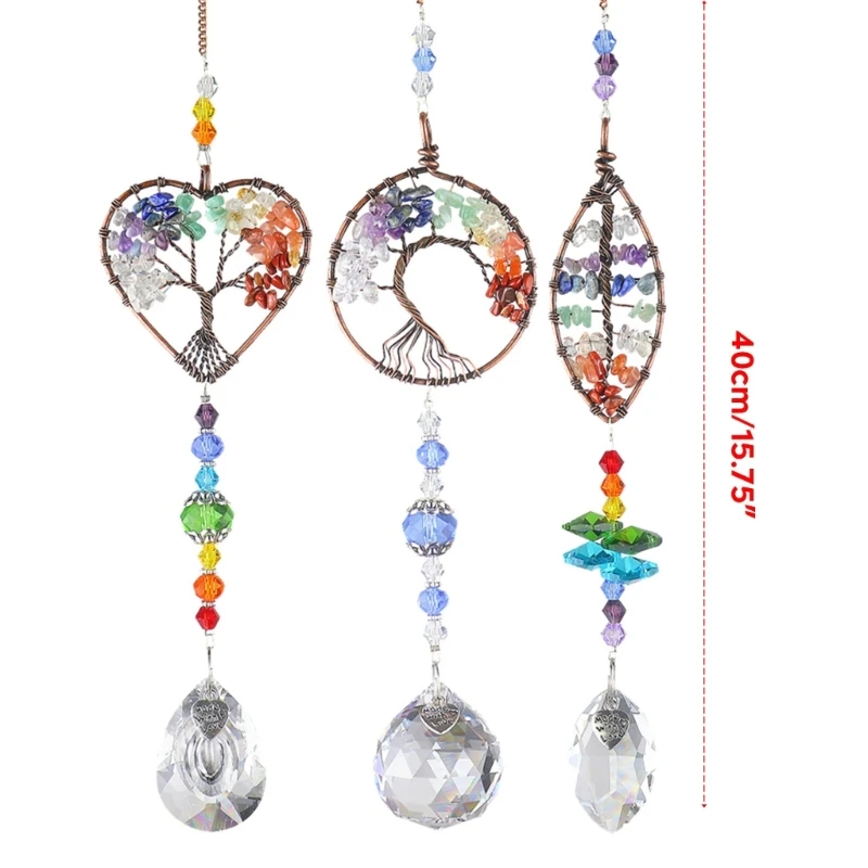 Colorful Heart Suncatchers Crystal Tree Life Pendant Rainbow Maker for Car