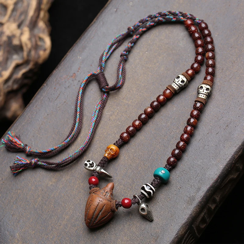 Niangla Qieqie Pendant Sweater ,-Moon Bodhi Bead Accessory, Clavicle Chain, Braided Rope Necklace
