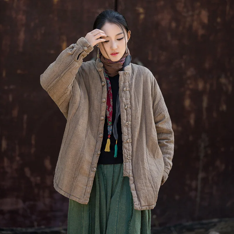 

Zen-Inspired Quilted Coat: Winter 'Dirty Dye' Ramie-Linen, Upgraded & Warm.
