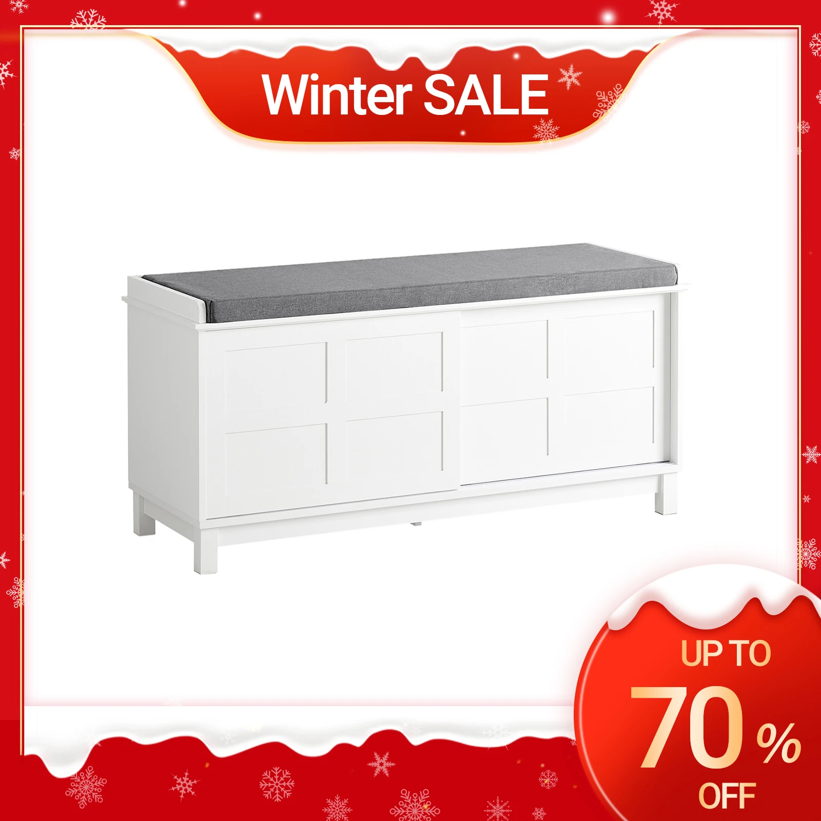 SoBuy FSR86-W banc de rangement avec coussin rembourré, lowboard, entrée, commode à chaussures, avec 2 portes coulissantes