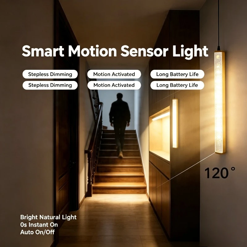 10CM Wireless LED Auto‑Sensing Motion Sensor Night Light, Type‑C Rechargeable Ultra Long Standby Lamp for Cabinet Wardrobe Stair
