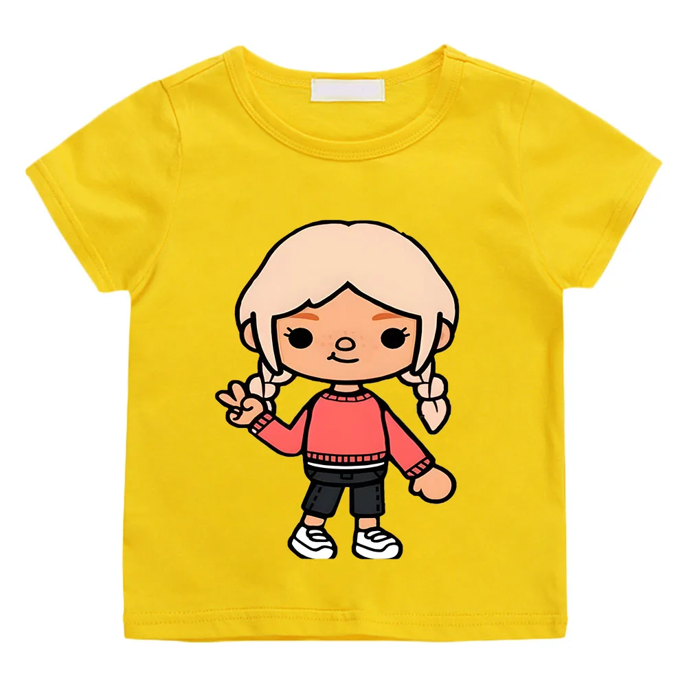 Toca Life World nadruk kreskówkowy maluch dzieci t-shirty dzieci Anime letnie śmieszne koszulki chłopcy/dziewczęta topy w stylu Harajuku Manga z krótkim rękawem