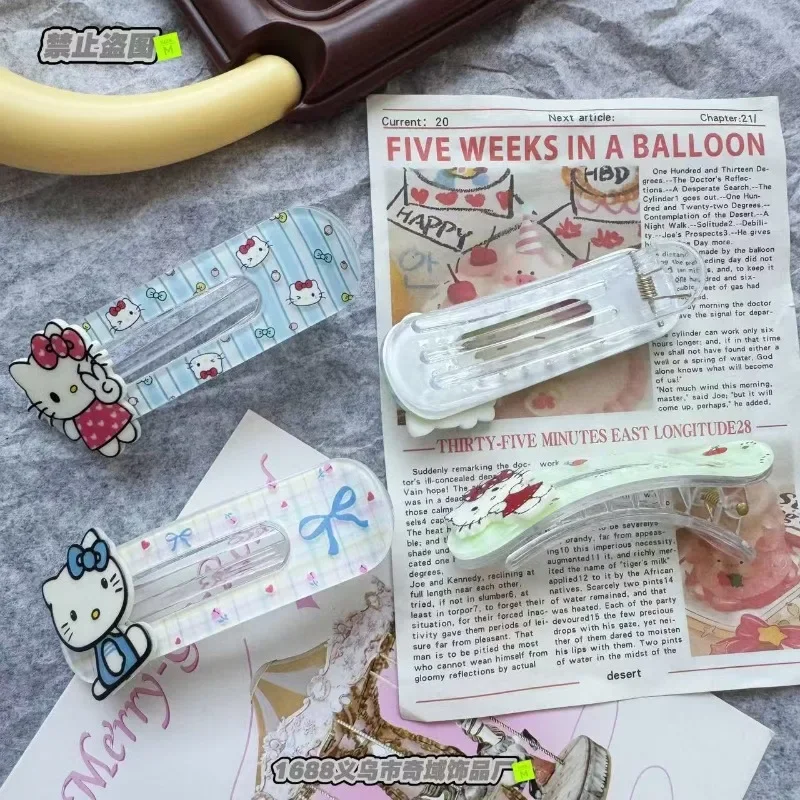 2 pezzi Hello Kitty Anime Kawaii Sanrio Ins moda fermaglio per capelli femminile simpatico cartone animato Ins rotto copricapo decorazione regali per ragazze