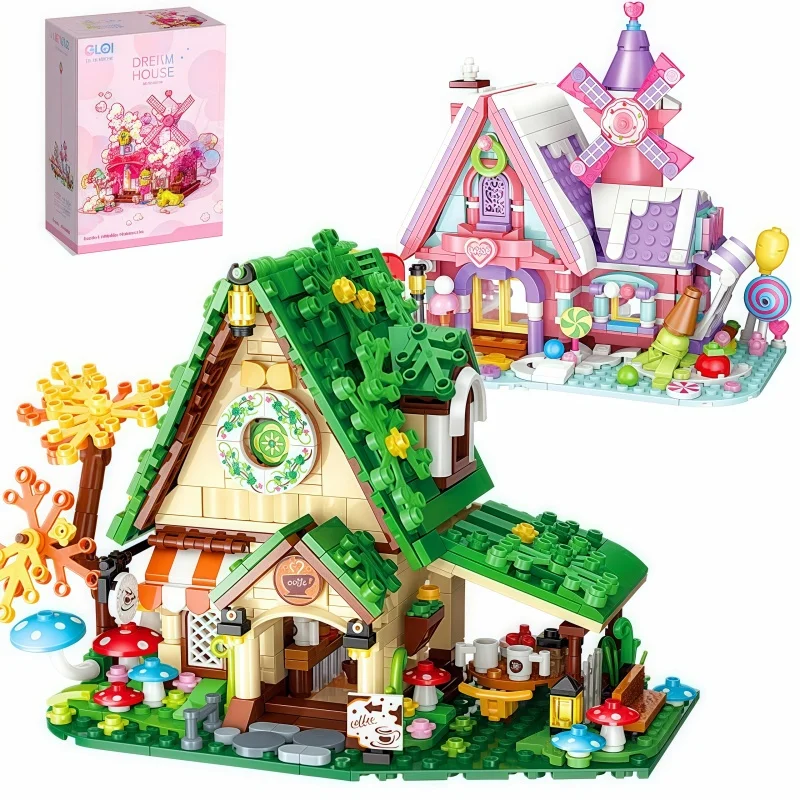 Creative Dream House Fairy Tale Cafe Candy House Building Blocks Street View Home Decoration Model Puzzle Toys Children'S Gifts