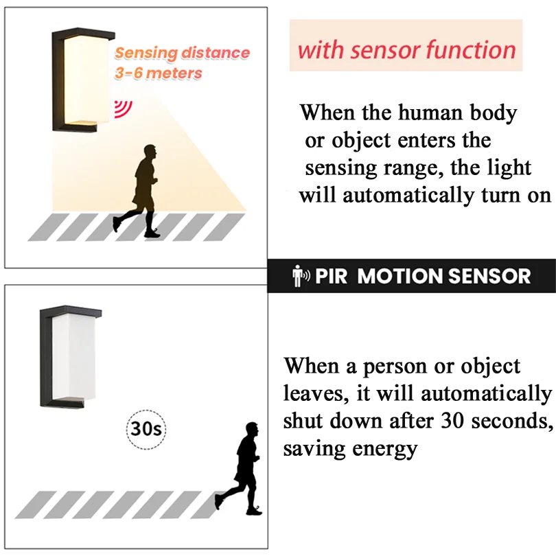Светодиодный уличный настенный светильник с датчиком движения PIR AC85-265V ABS водонепроницаемый современный домашний балкон крыльцо украшение сада
